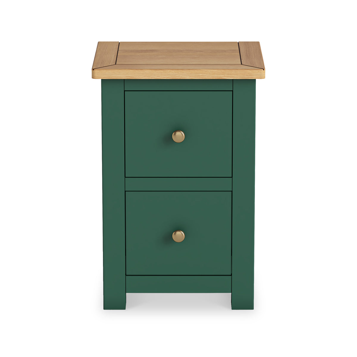 Duchy Puck Green 2 Drawer Bedside Cabinet with Oak Top