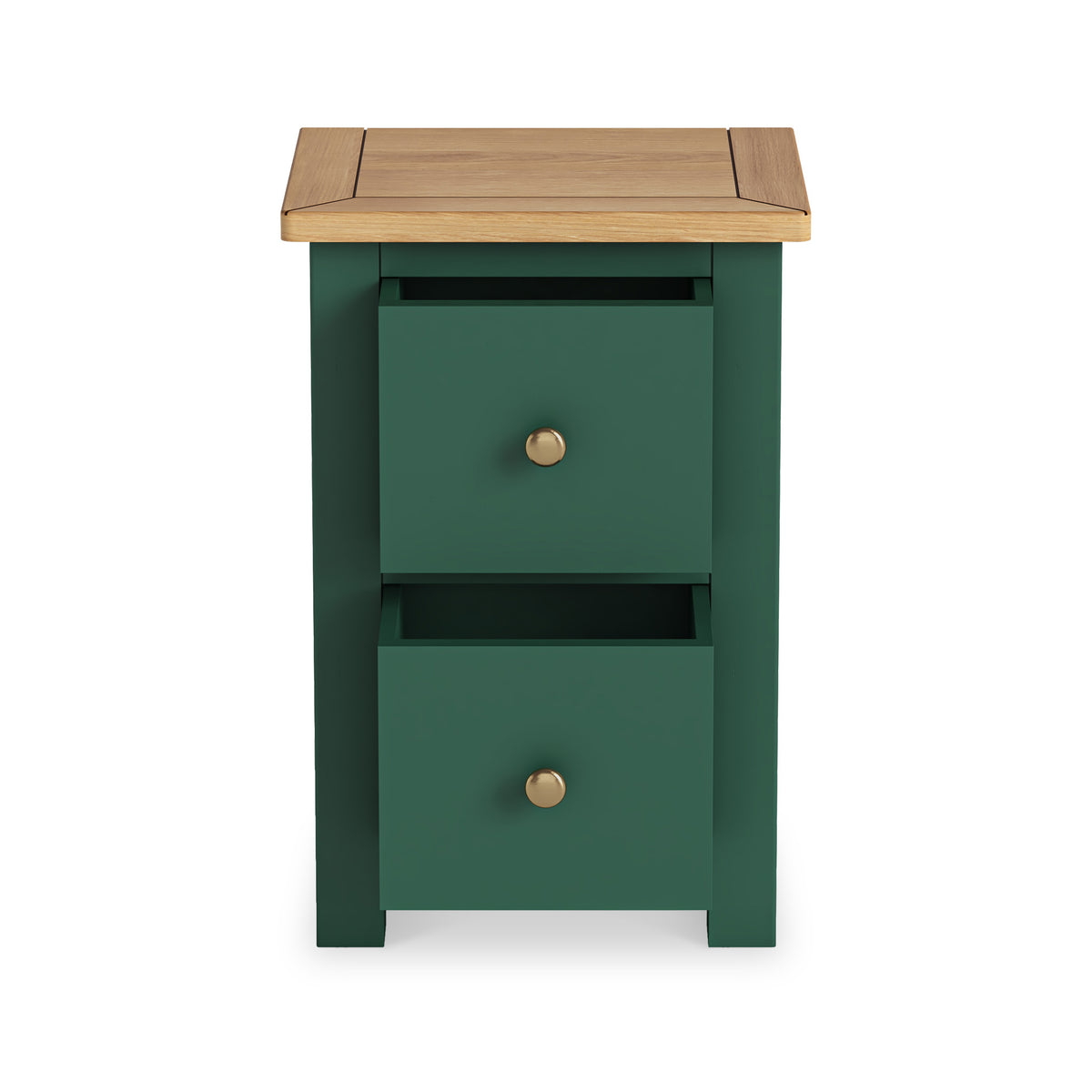 Duchy Puck Green 2 Drawer Bedside Table with Oak Top