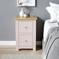 Duchy Dorchester Pink 2 Drawer Bedside Table with Oak Top for bedroom
