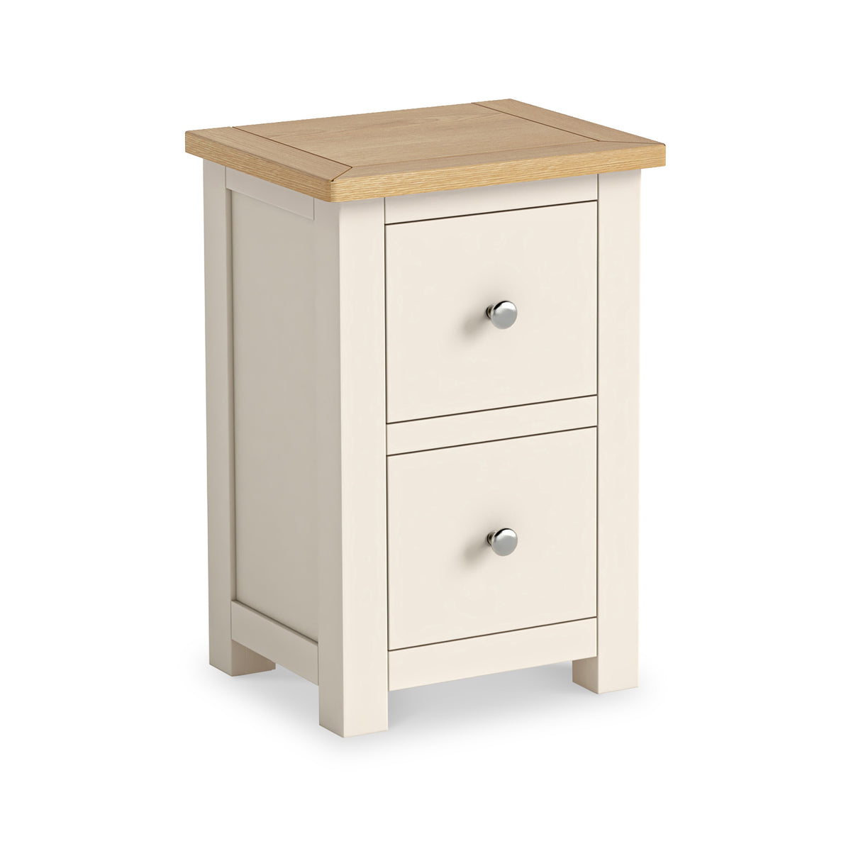 Duchy Linen Cream 2 Drawer Bedside Table with Oak Top from Roseland Furniture