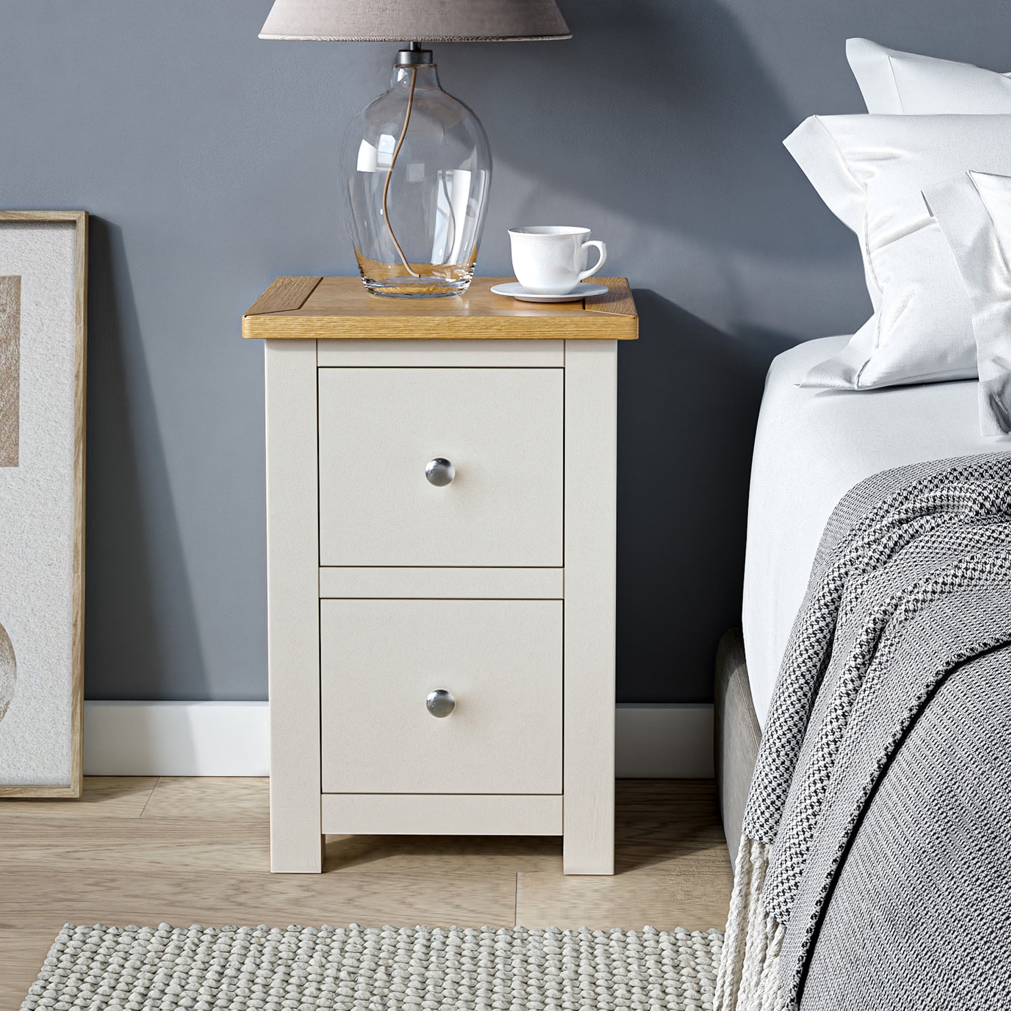 White bedside table with oak top discount