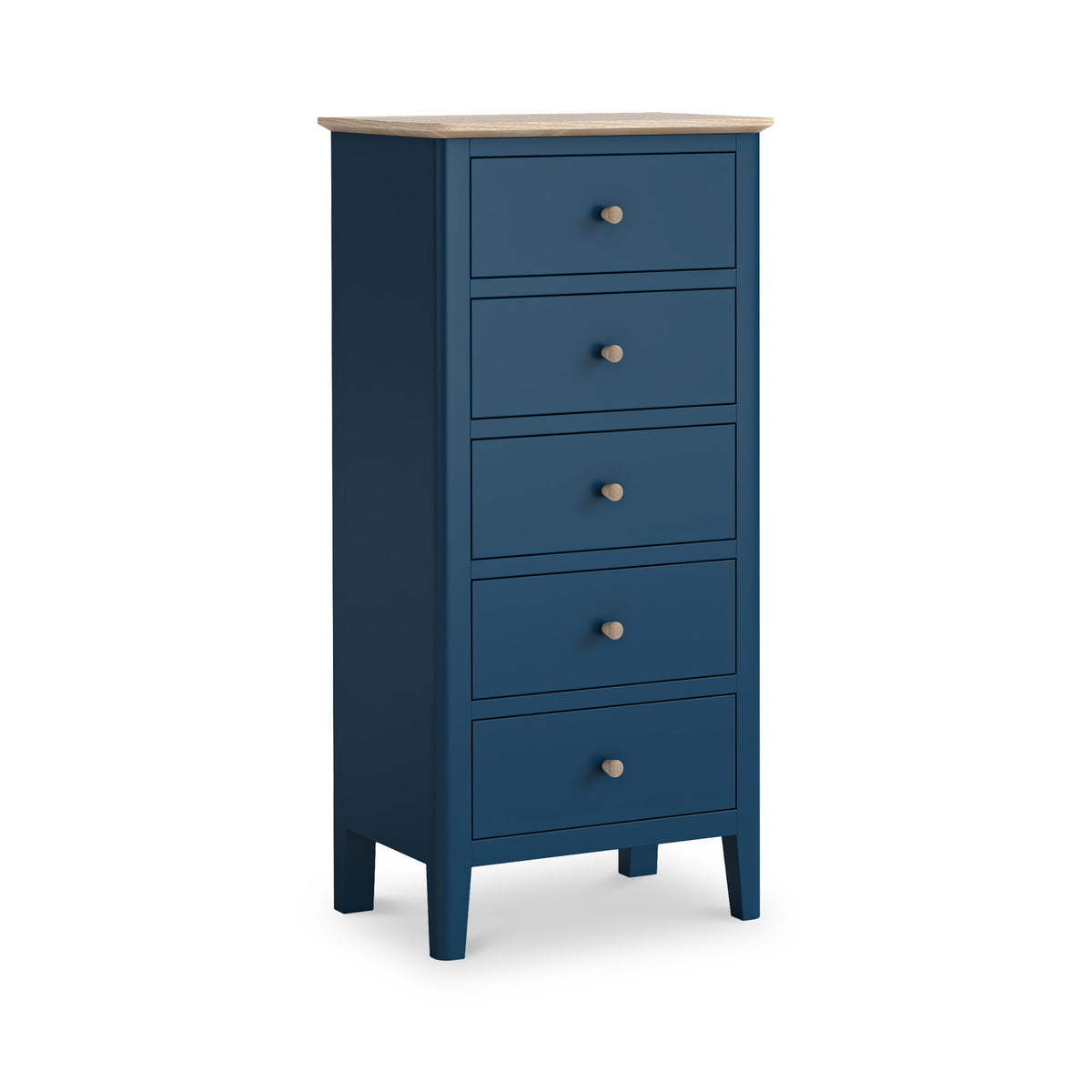Penrose Navy Blue Tallboy Chest of Drawer with wooden  handles from Roseland Furniture