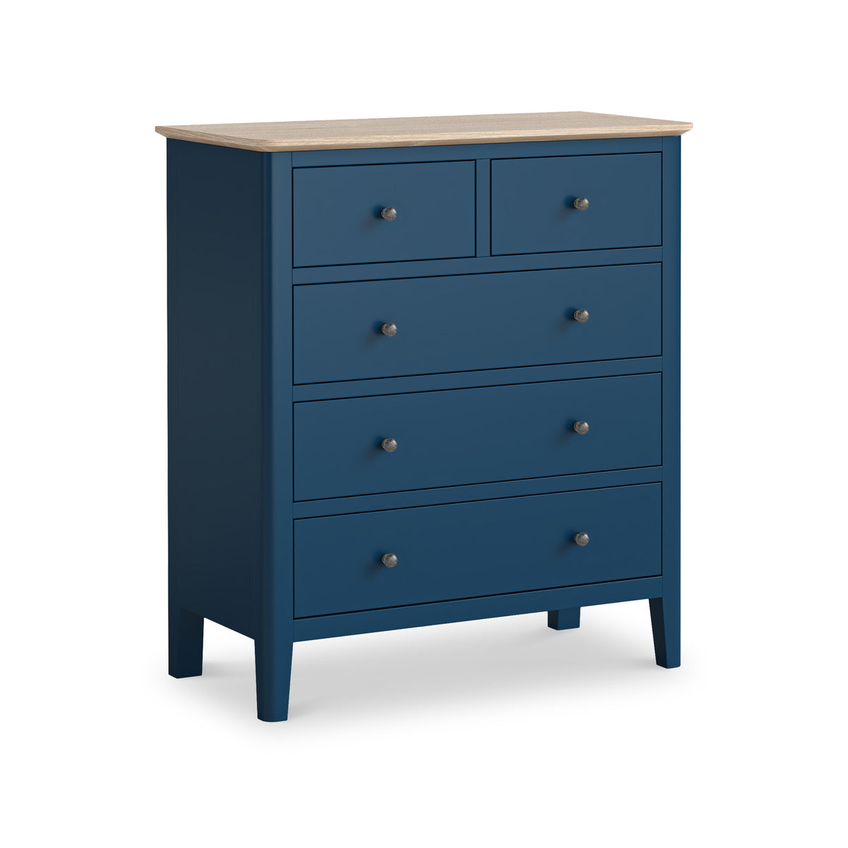 Penrose Navy Blue 2 Over 3 Chest with metal handles from Roseland Furniture