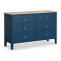Penrose Navy  Blue 6 Drawer Chest with wooden handles