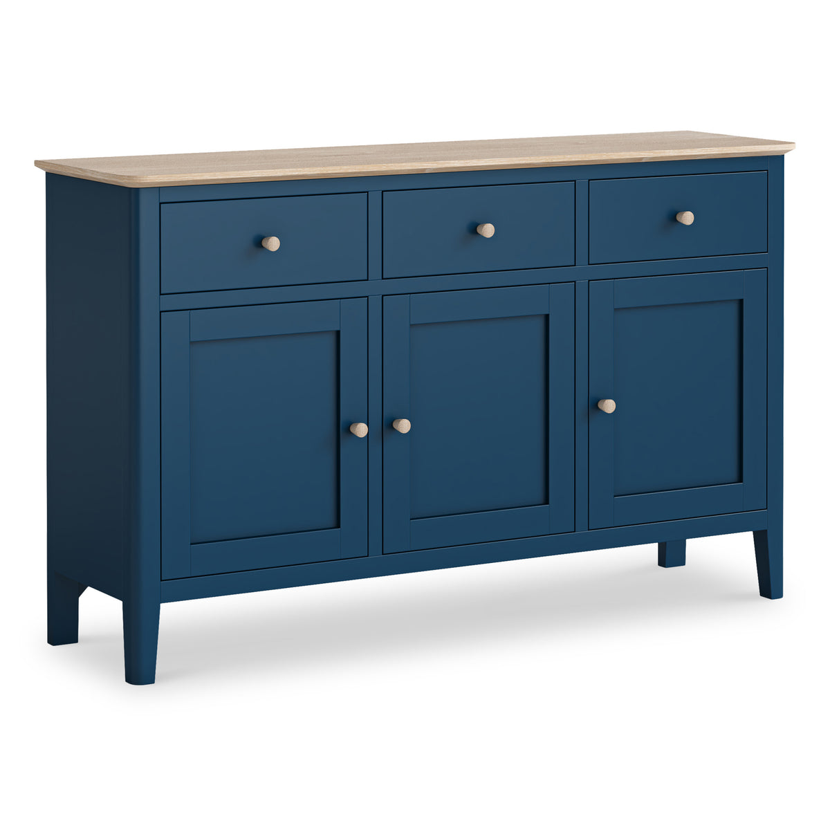 Penrose Navy Blue Large Sideboard with wooden handles from Roseland Furniture