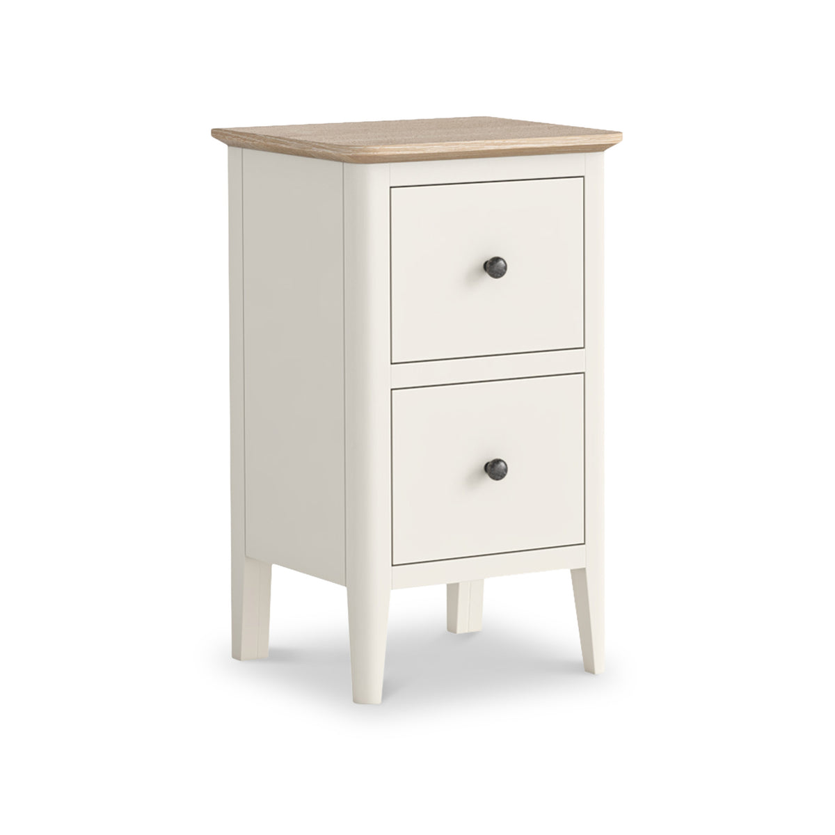 Penrose Coconut White Narrow Bedside Table with metal handles from Roseland Furniture