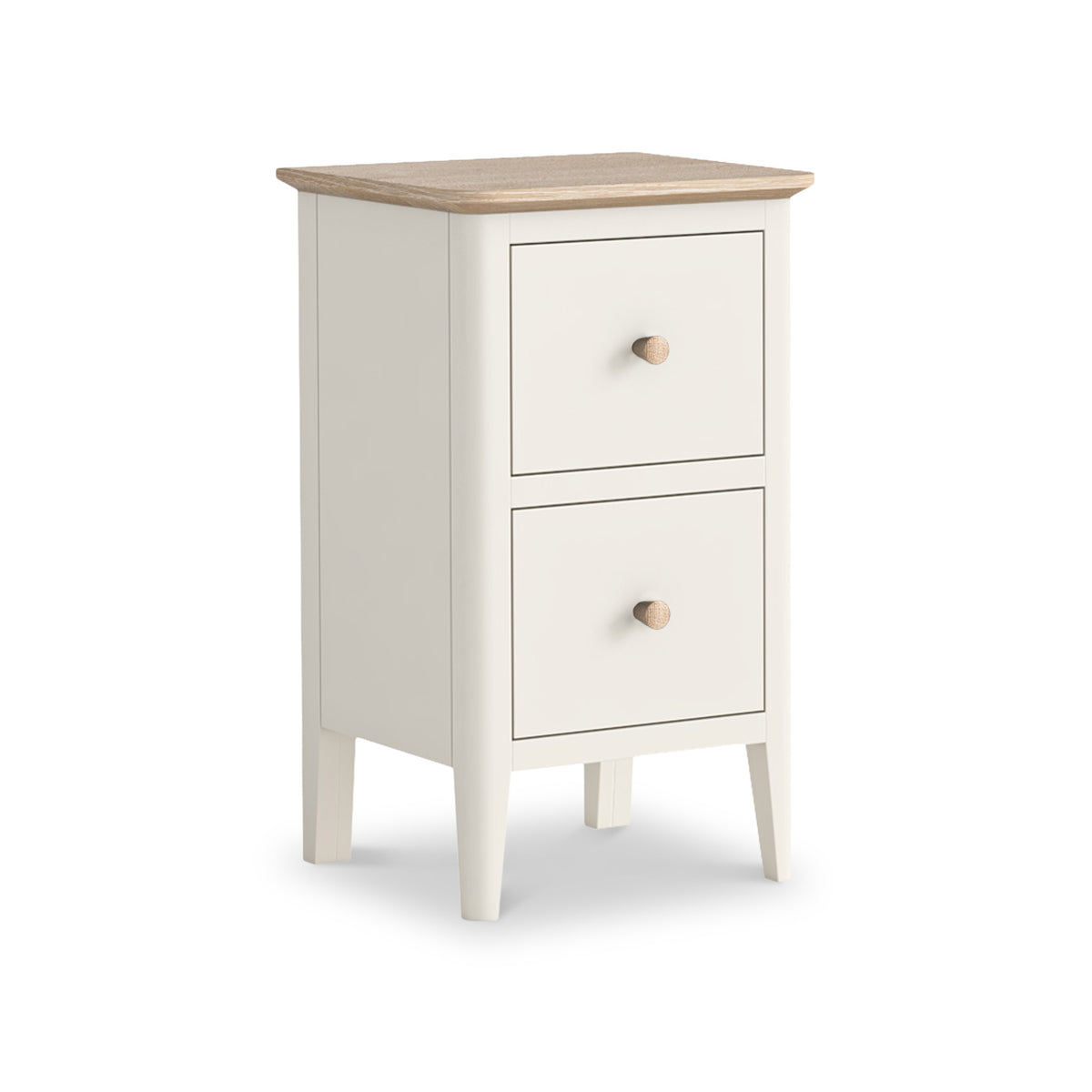 Penrose Coconut White Narrow Bedside Table with metal wooden from Roseland Furniture