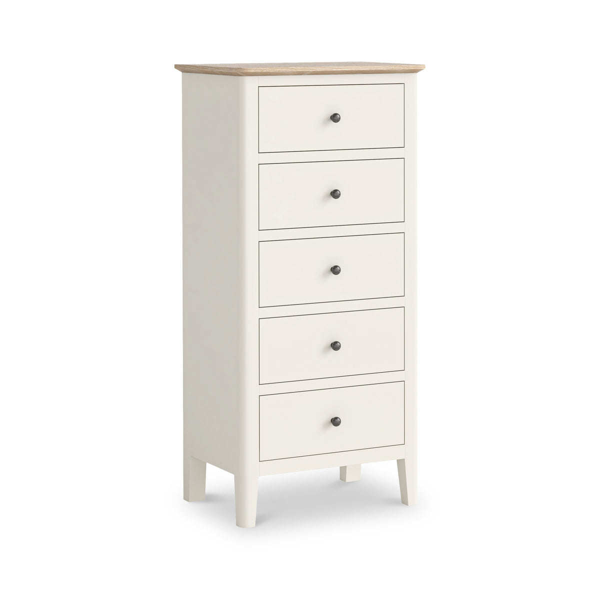 Penrose Coconut White Tallboy Chest of Drawer with metal handles from Roseland Furniture