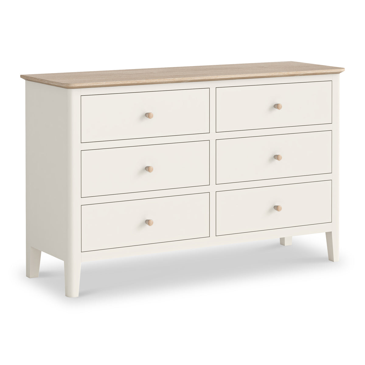 Penrose Coconut White 6 Drawer Chest with wooden handles