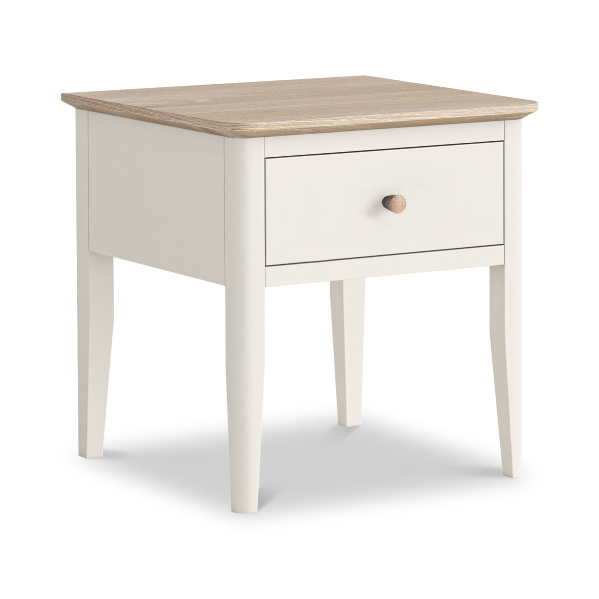 Penrose Coconut White Lamp Table with wooden handle from Roseland Furniture