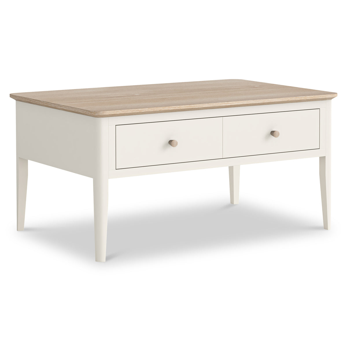 Penrose Coconut White Coffee Table with wooden handles from Roseland Furniture
