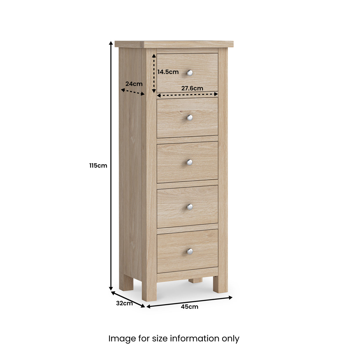 Farrow Washed Oak Drawer Tallboy Chest of Drawers Roseland