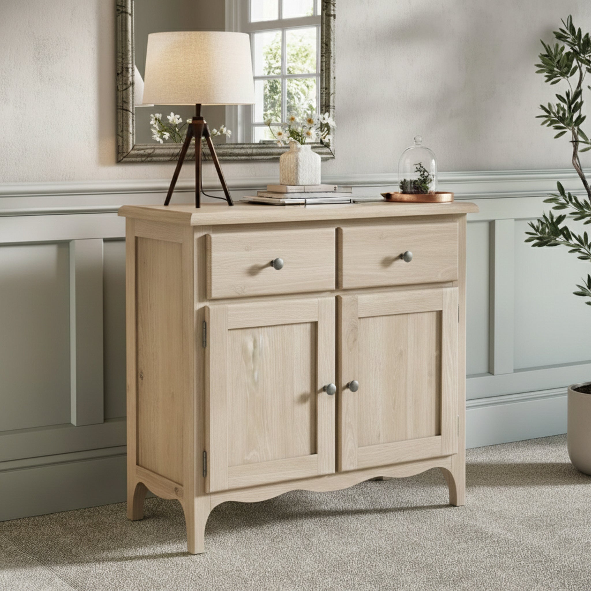 Celine Washed Oak 2 Door Small Sideboard | Chic Cabinet | Roseland