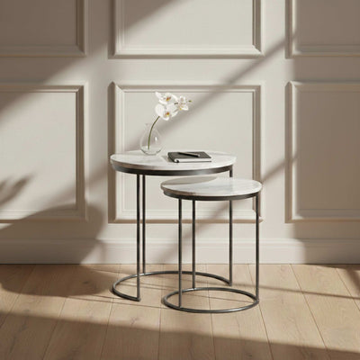 Pimlico Marble Nest of 2 Tables with Grey Frame