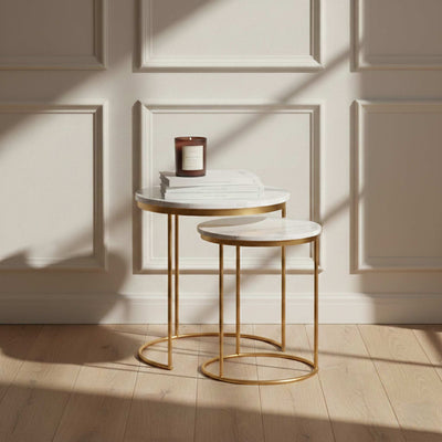 Pimlico Marble Nest of 2 Tables with Gold Frame