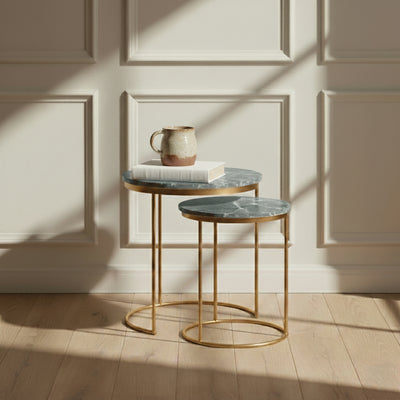 Pimlico Marble Nest of 2 Tables with Gold Frame