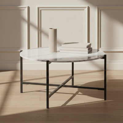 Pimlico Marble Round Coffee Table with Grey Frame