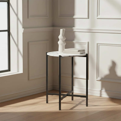 Pimlico Marble Round Side Table with Grey Frame