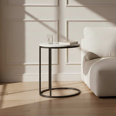 Pimlico Marble Oval C Side Table with Grey Frame