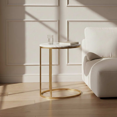 Pimlico Marble Oval C Side Table with Gold Frame