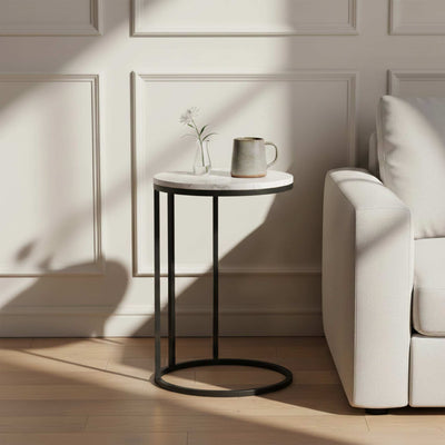 Pimlico Marble Round C Side Table with Grey Frame