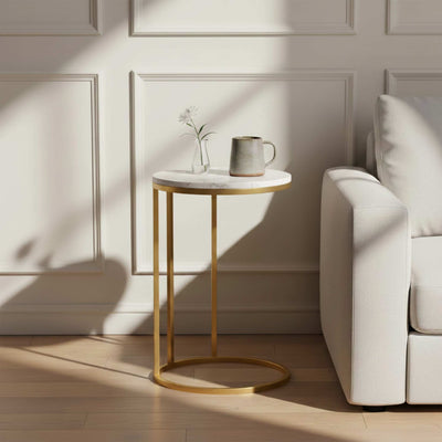 Pimlico Marble Round C Side Table with Gold Frame