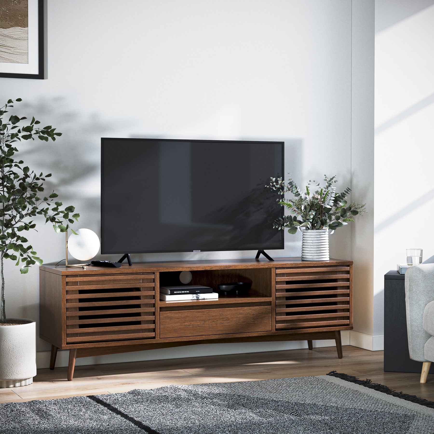 Kari-oak-150cm-wide-tv-unit-dark-stain from Roseland Furniture