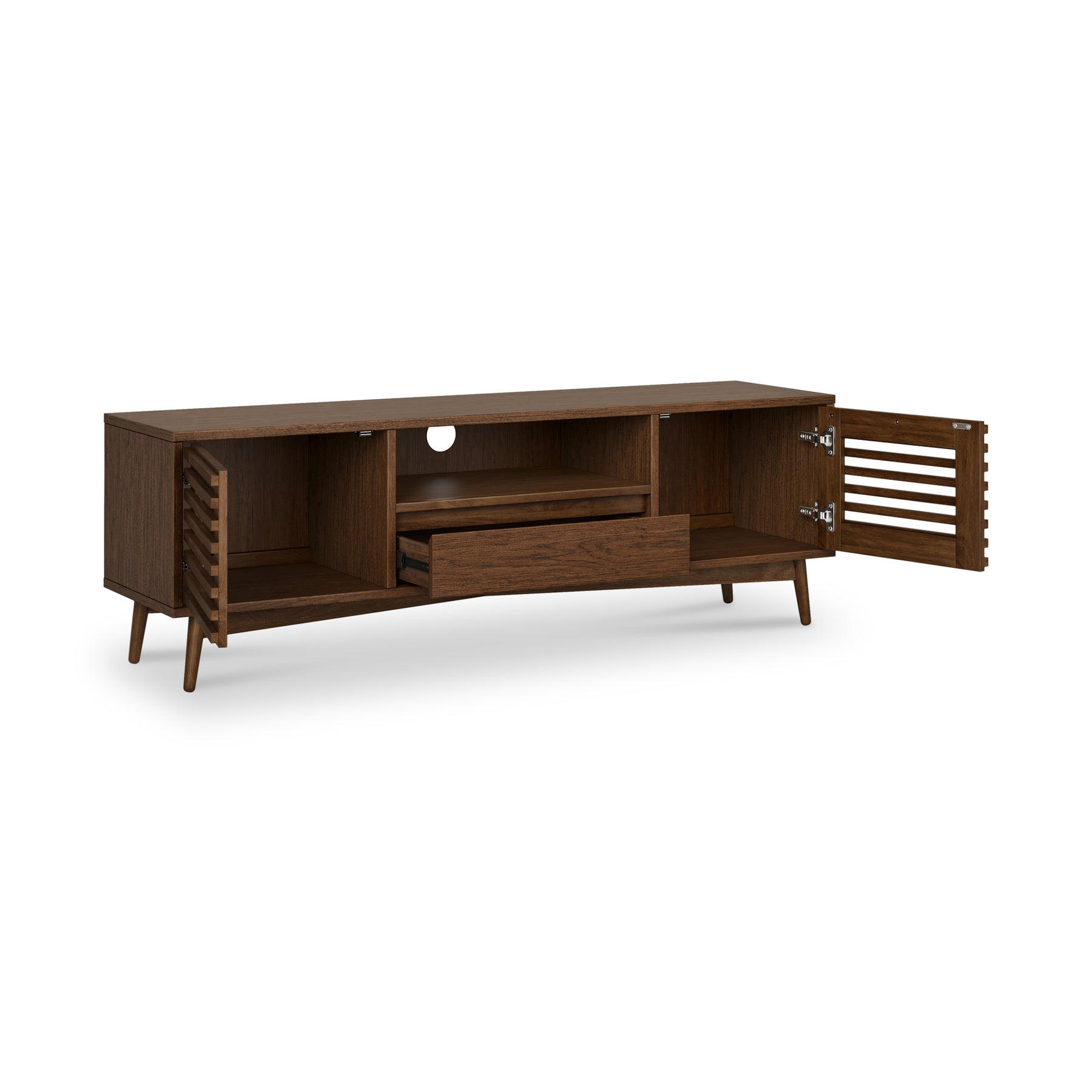 Kari-oak-150cm-wide-tv-unit-dark-stain from Roseland Furniture
