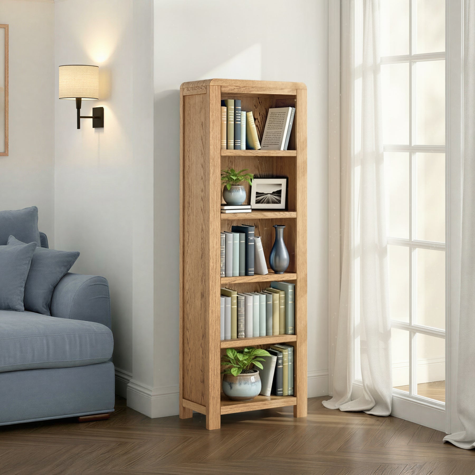Penryn Oak Slim Bookcase from Roseland Furniture