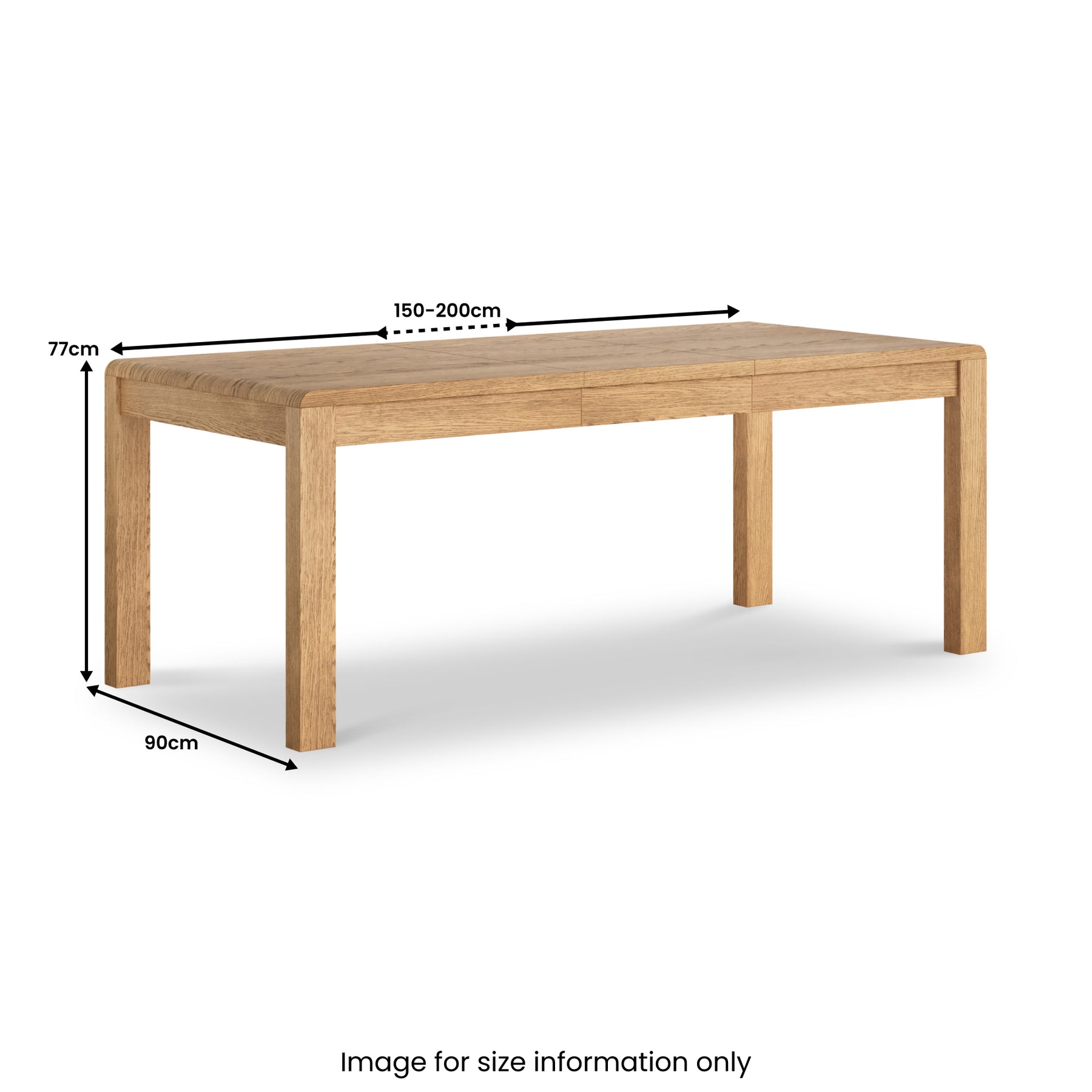 Penryn Oak 150-200cm Extending Dining Table Size guide from Roseland Furniture