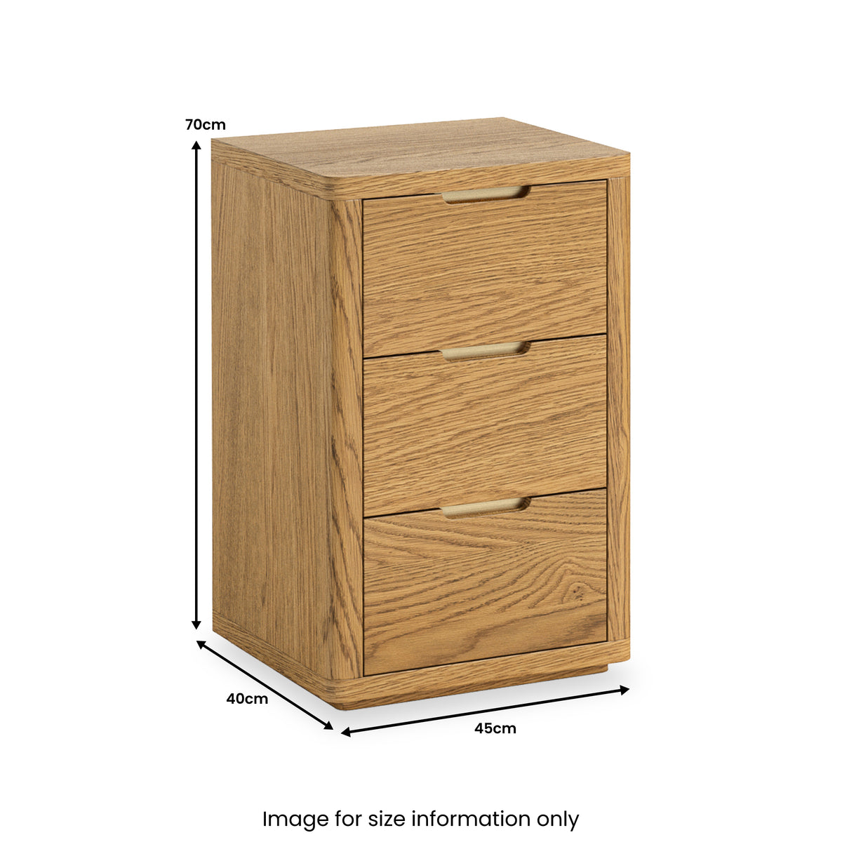 Mylor Oak 3 Drawer Bedside Table dimensions