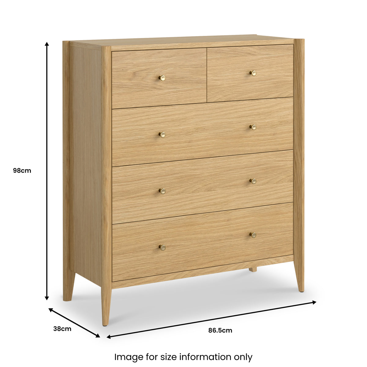 Cavell Oak 2 Over 3 Drawer Chest Natural  from Roseland Furniture