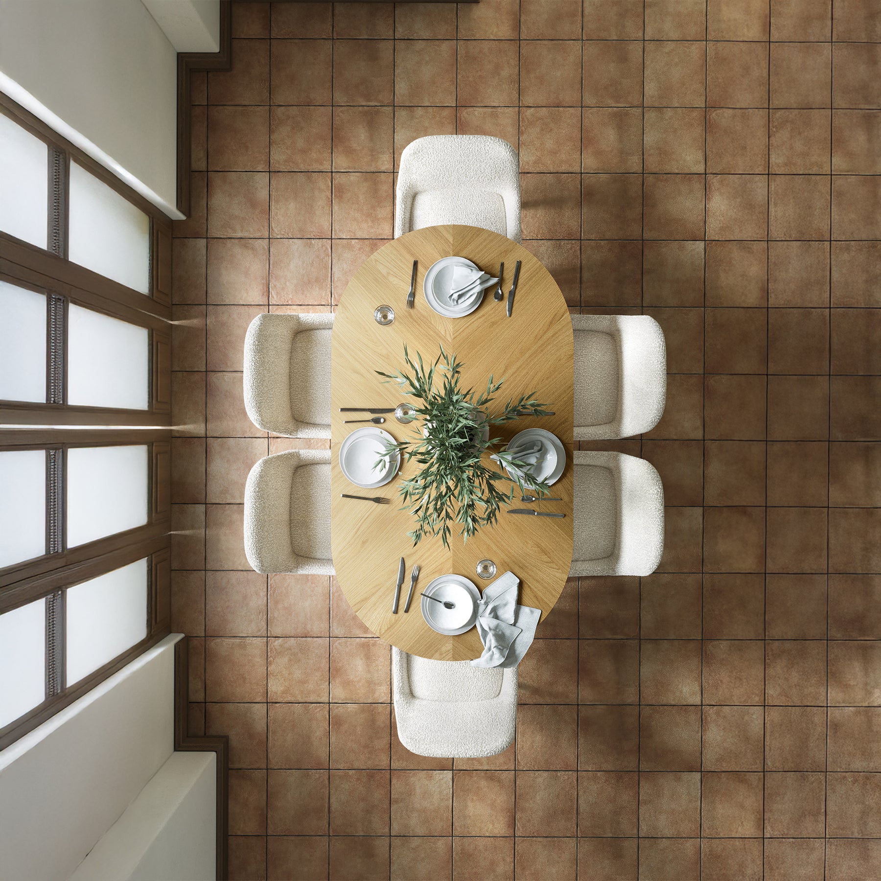 Flintham Oak 180-230cm Oval Extendable Dining Table Birdseye Lifestyle