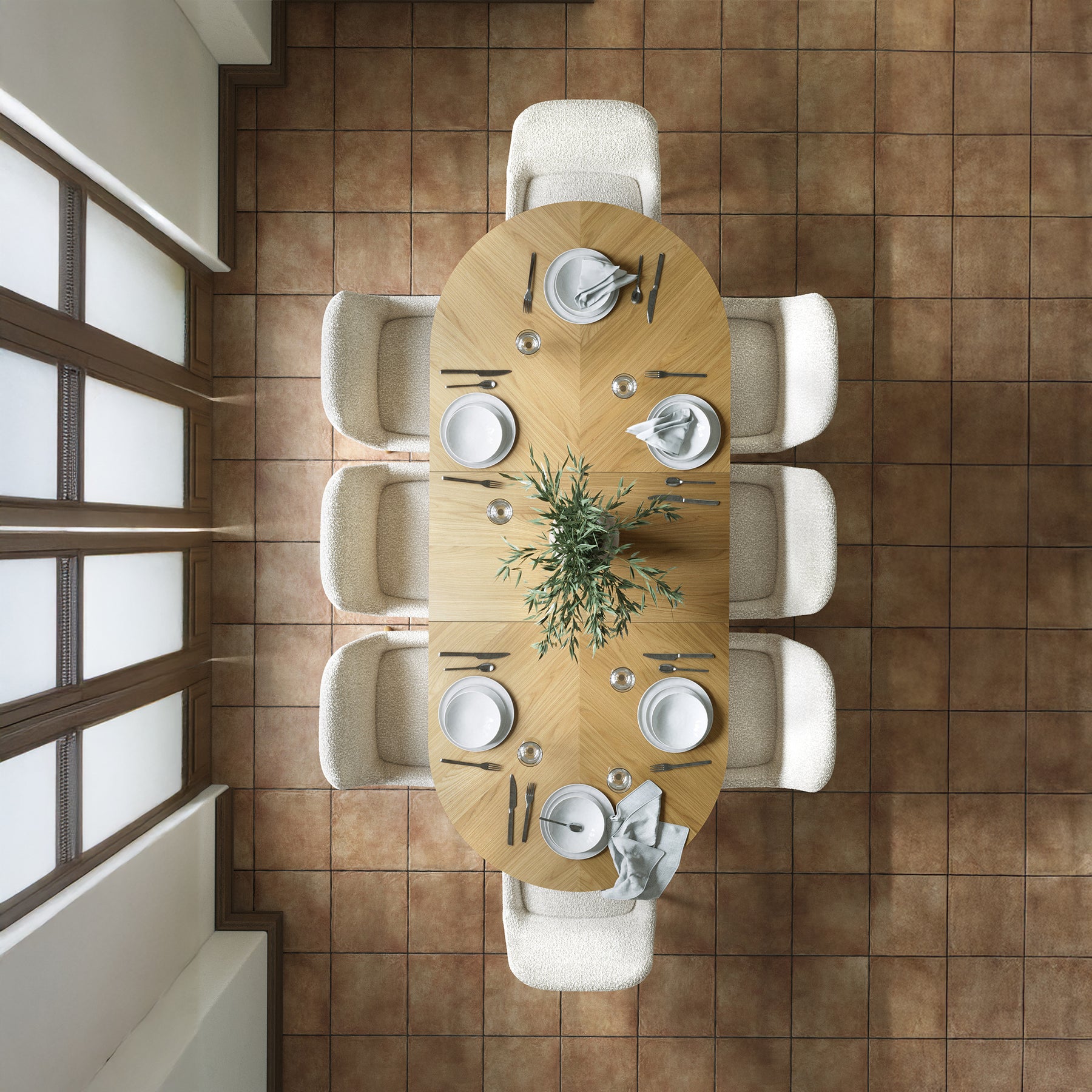 Flintham Oak 180-230cm Oval Extendable Dining Table Birdseye extending lifestyle