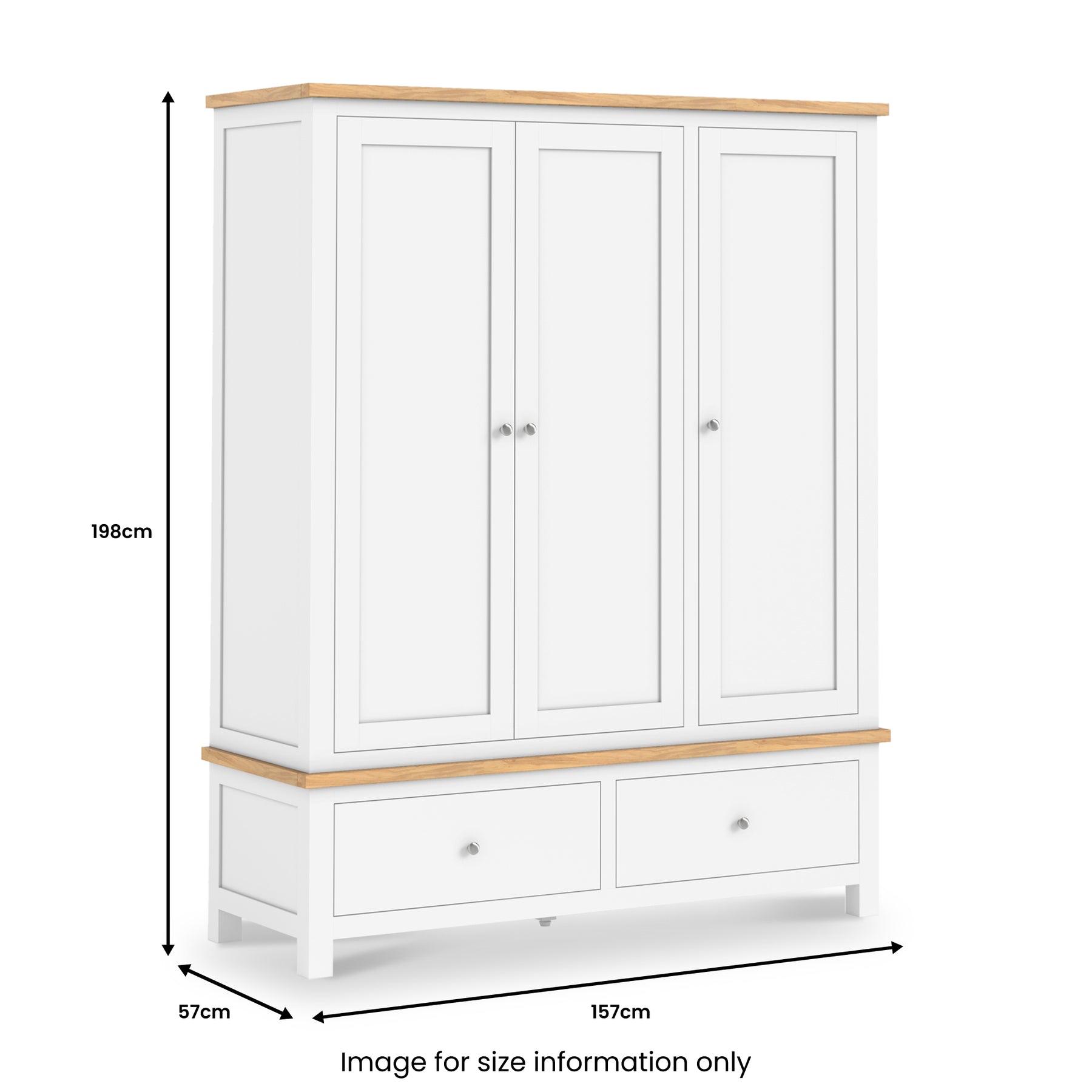 Farrow-XL-Triple-Wardrobe-w-2Drawer-white from Roseland Furniture