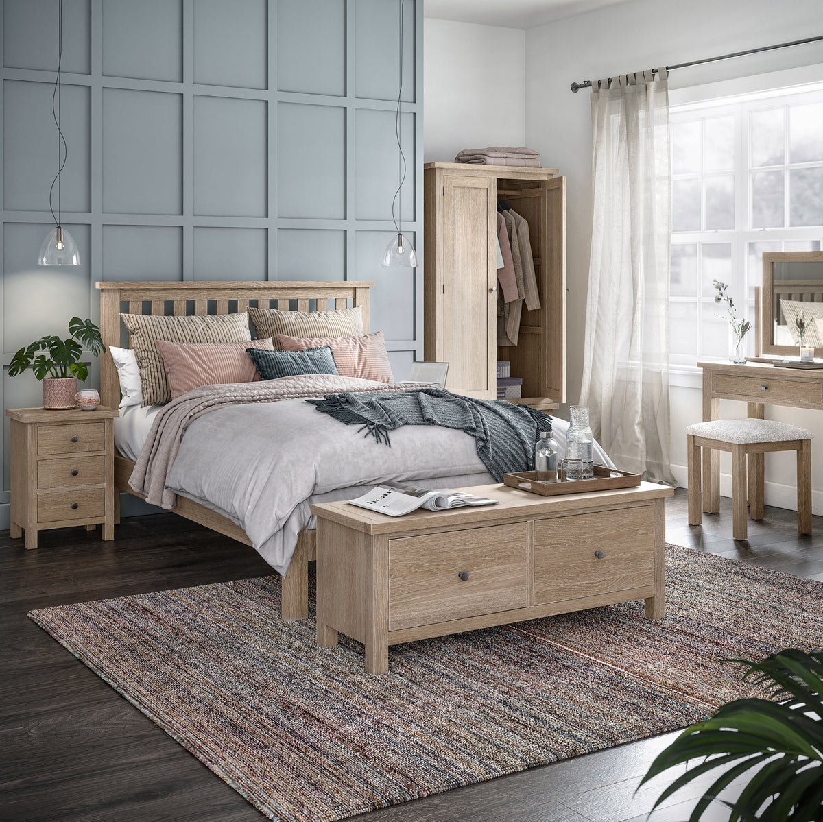 Trelan Washed Oak Bed Frame from Roseland Furniture