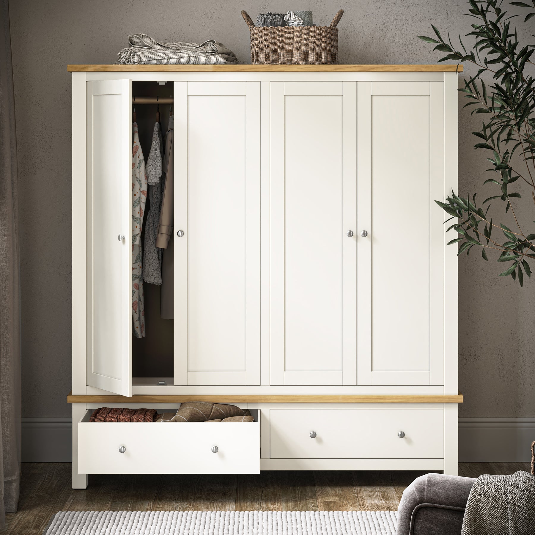 Farrow-4-door-wardrobe-cream from Roseland Furniture