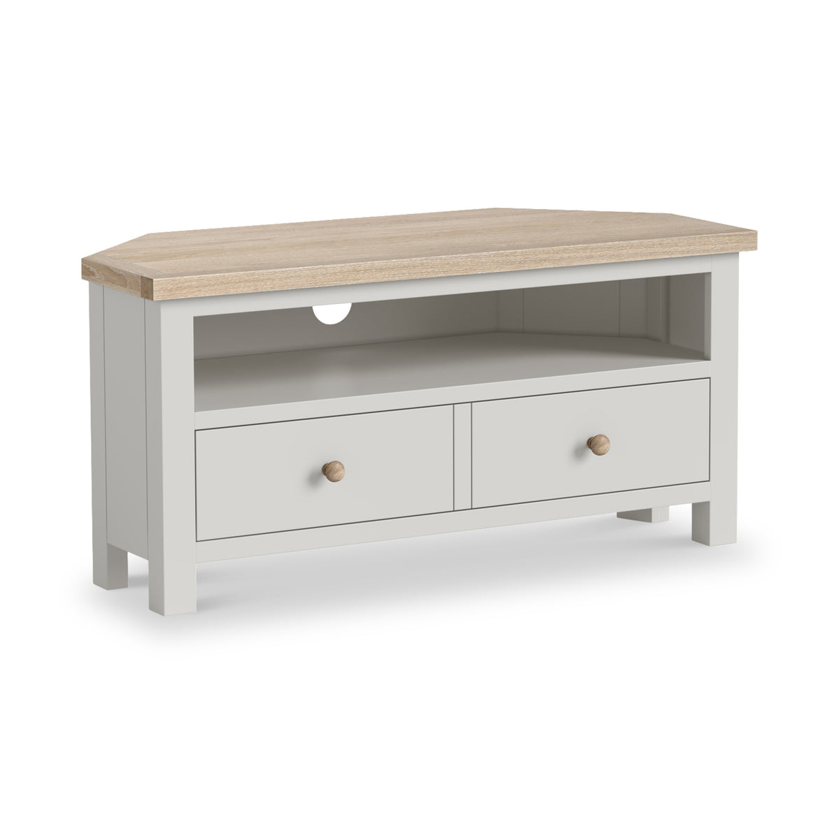 Trelan 2 Drawer Corner TV Unit Light Grey from Roseland Furniture