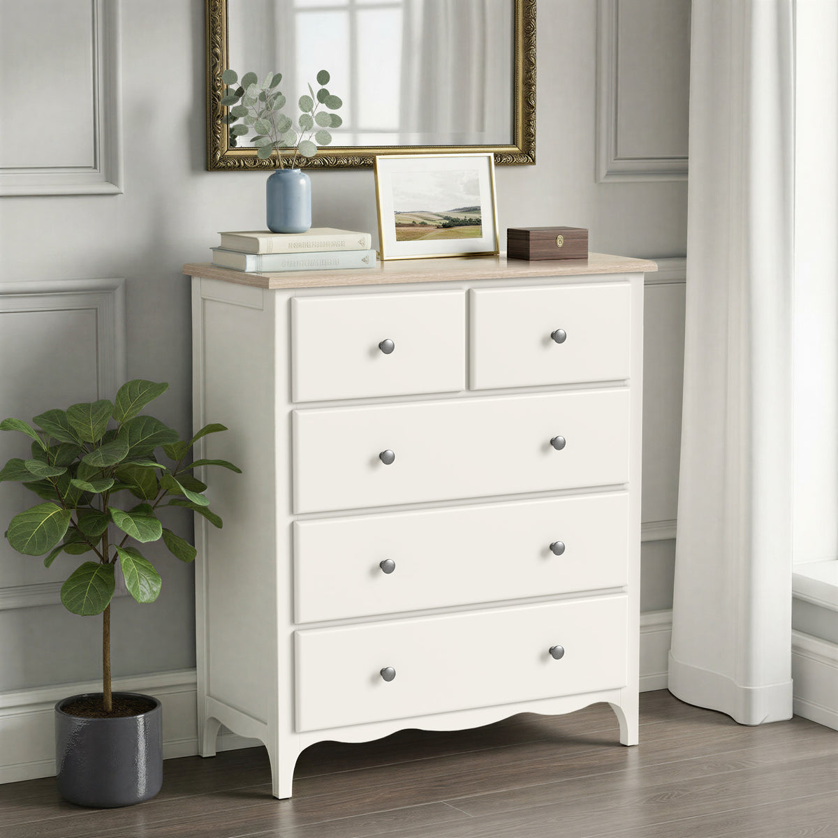 Celine Coconut White Oak Top 2 Over 3 Drawer Chest from Roseland Furniture