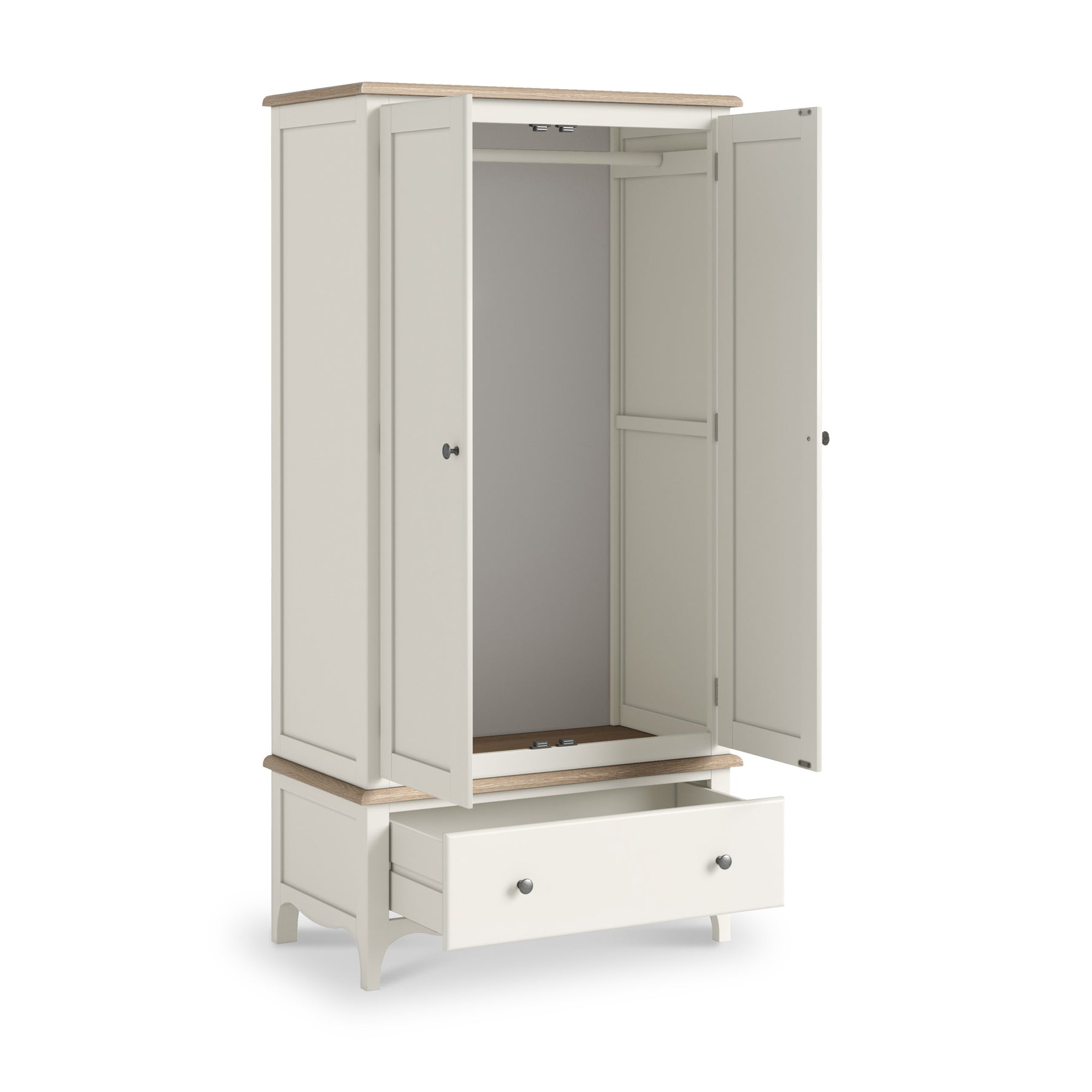 Celine Coconut White Oak Top Double Wardrobe from Roseland Furniture