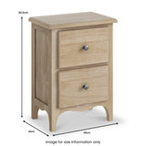 Celine Washed Oak 2 Drawer Bedside Table dimensions