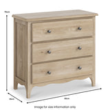 Celine Washed Oak 3 Drawer Chest dimensions