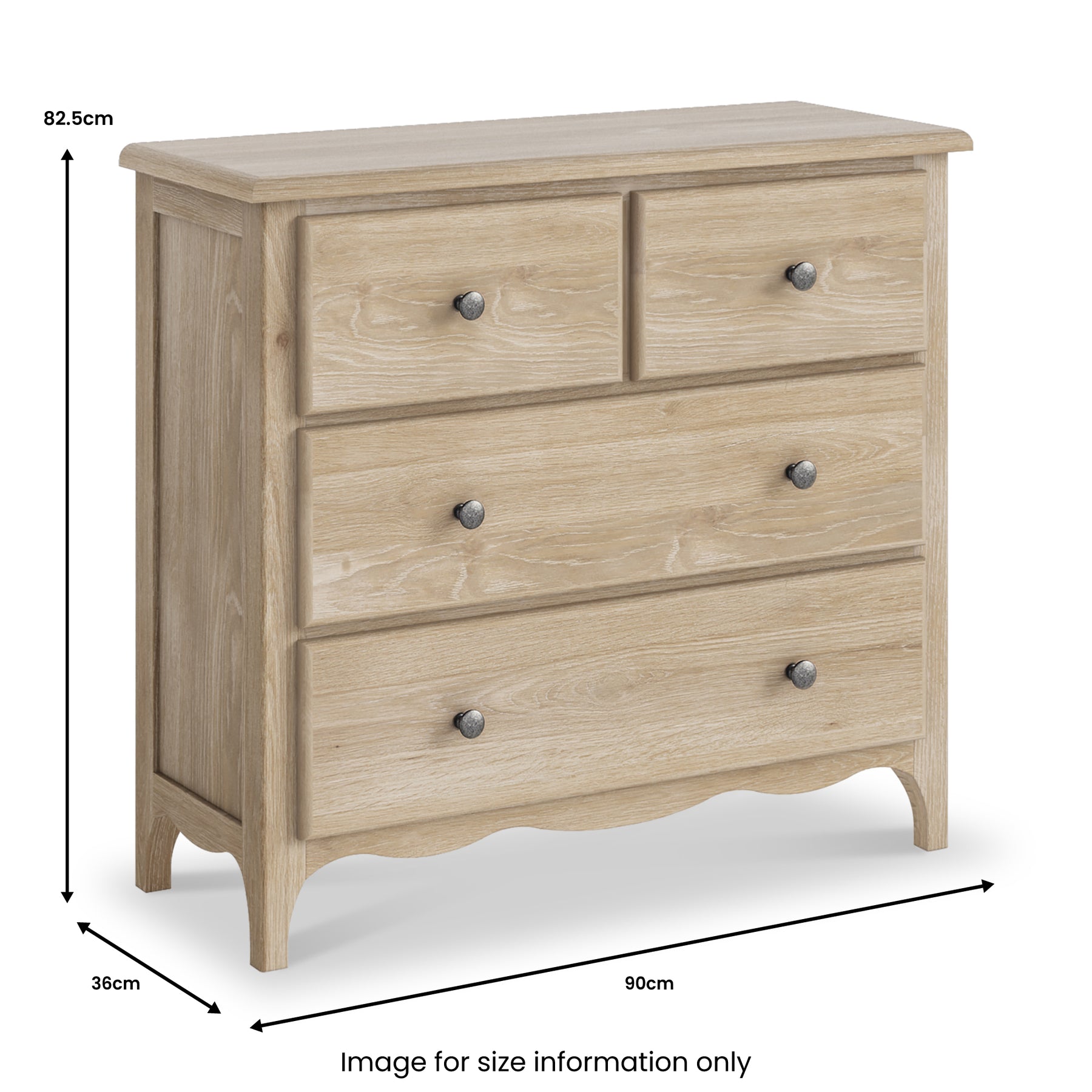 Celine Washed Oak 2 Over 2 Drawer Chest dimensions