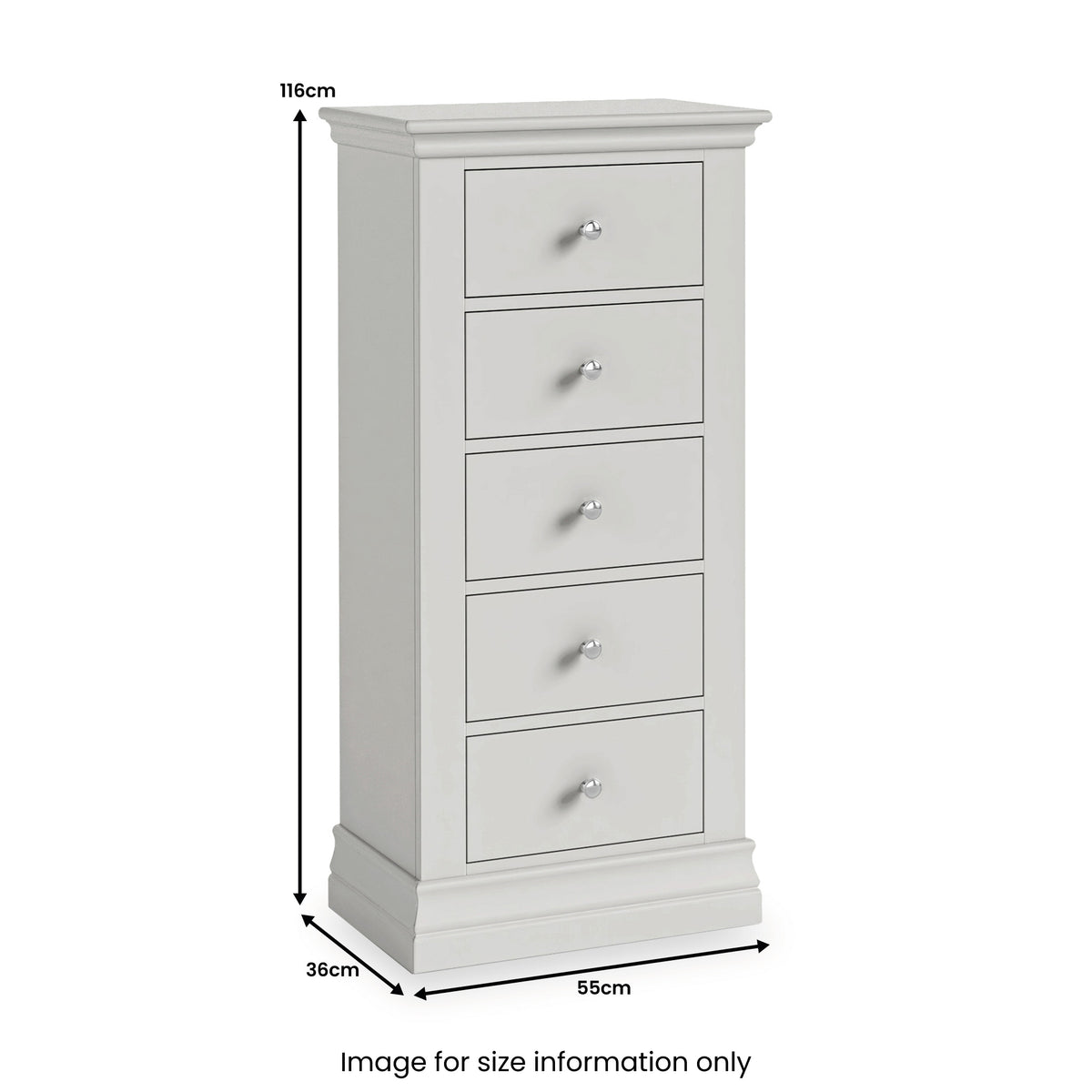 Ingleby 5 Drawer Tall Boy Light Grey from Roseland Furniture