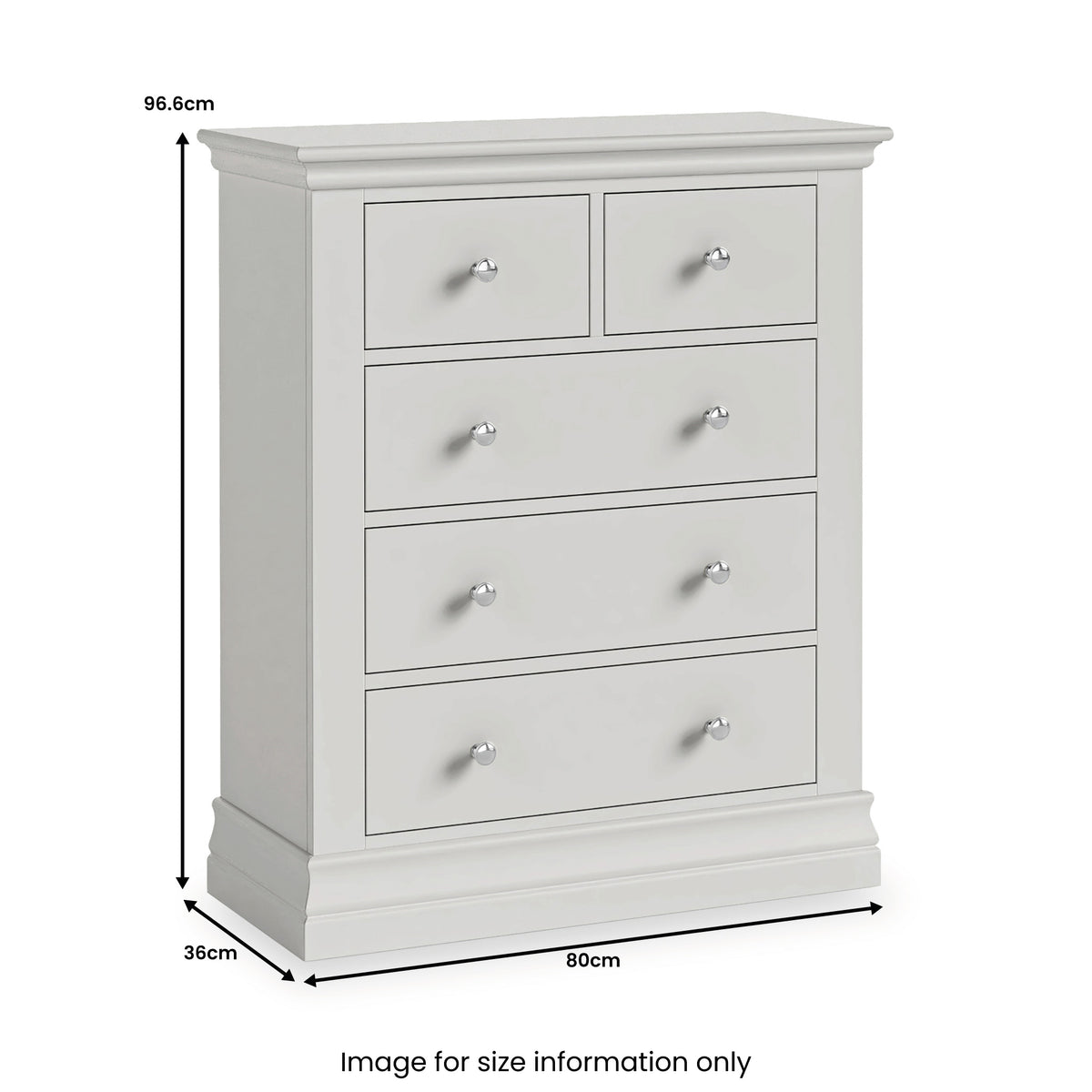 Ingleby 2 over 3 Drawer Chest Light Grey from Roseland Furniture