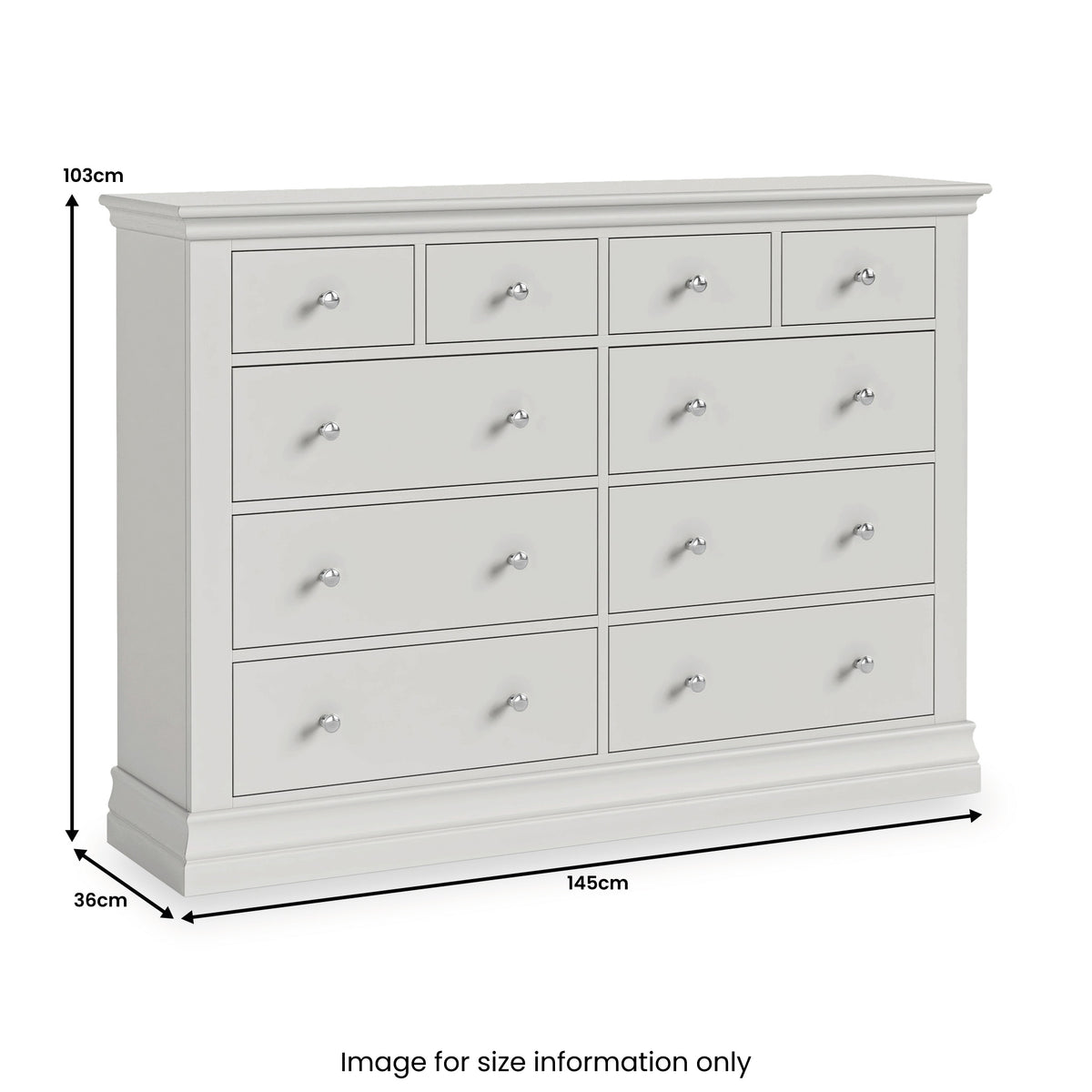 Ingleby 4 over 6 Drawer Chest Light Grey from Roseland Furniture