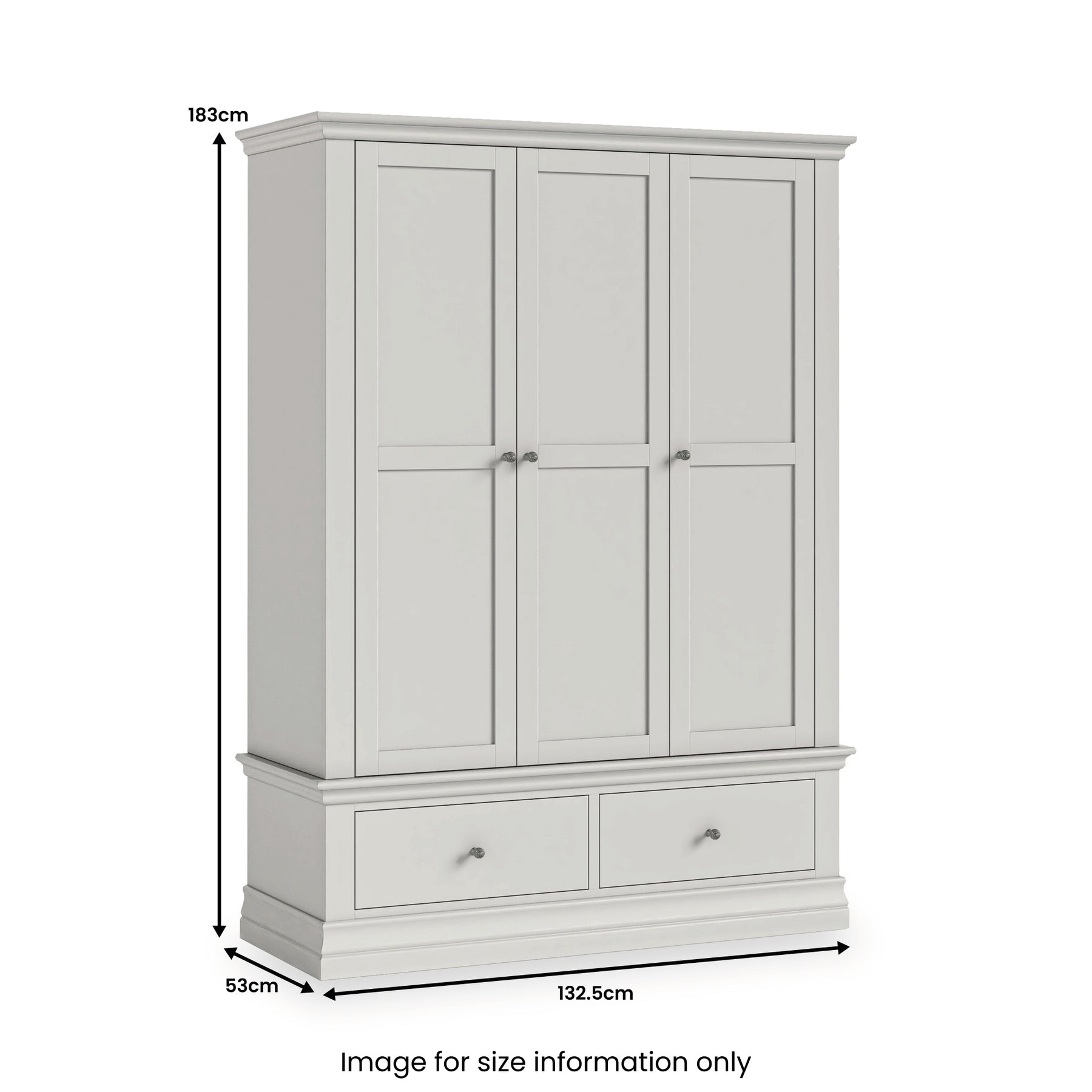 Ingleby Triple Wardrobe with Drawers Light Grey from Roseland Furniture