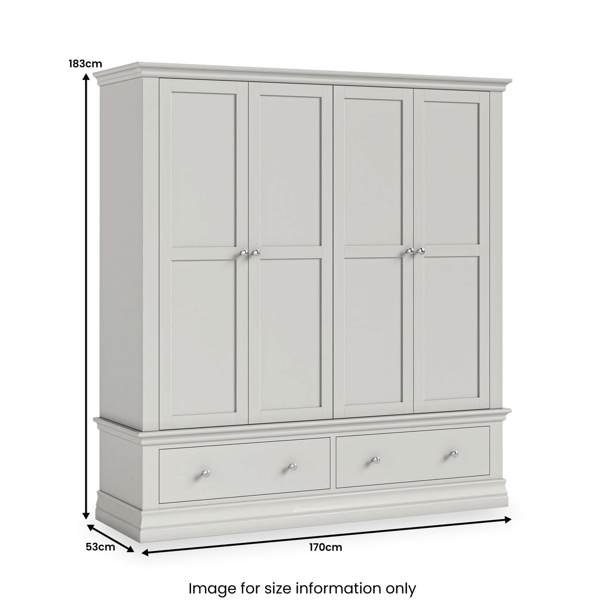 Ingleby 4 Door Wardrobe with Drawers Light Grey from Roseland Furniture