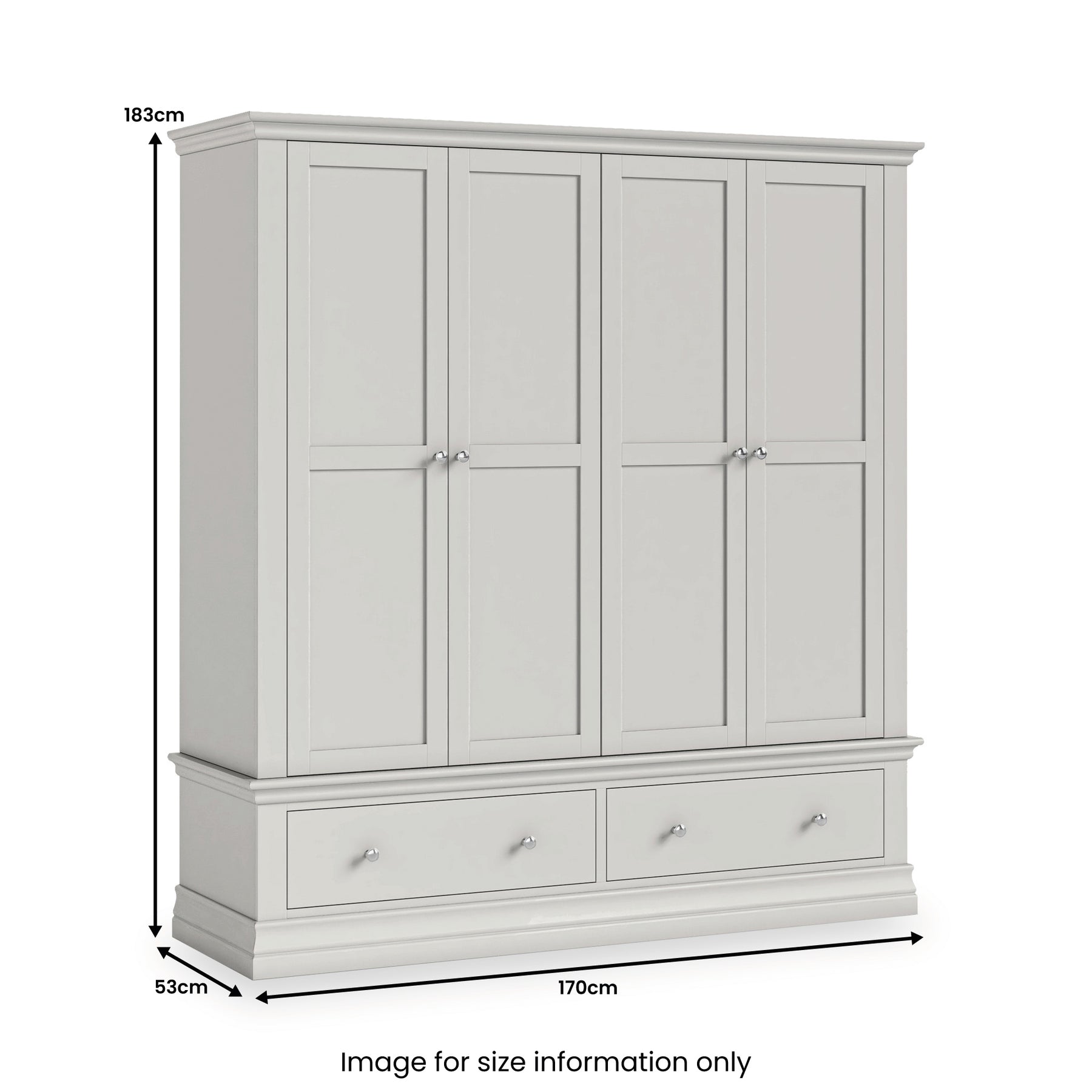 Ingleby 4 Door Wardrobe with Drawers Light Grey from Roseland Furniture