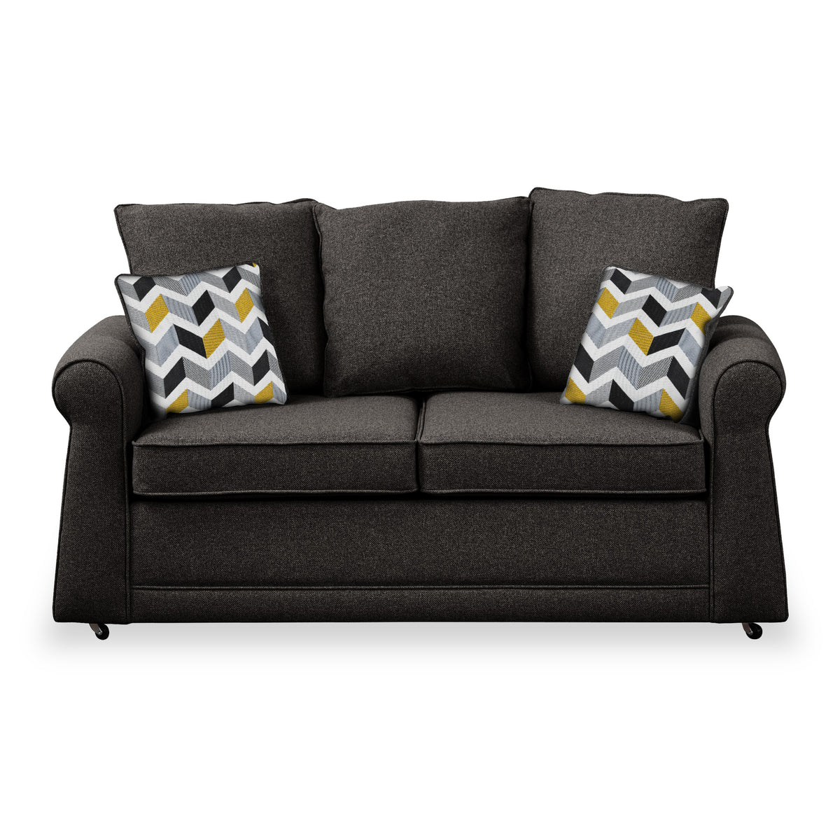 Broughton Faux Linen 2 Seater Sofabed with Mustard Scatter Cushions from Roseland Furniture